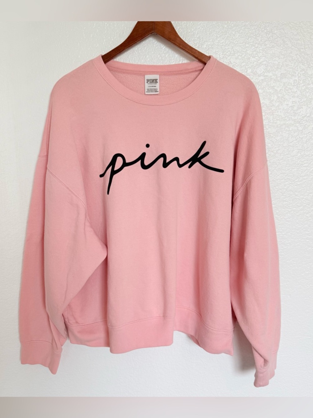 Victoria’s Secret PINK Oversized Sweatshirt Large Pink Script Logo Crewneck